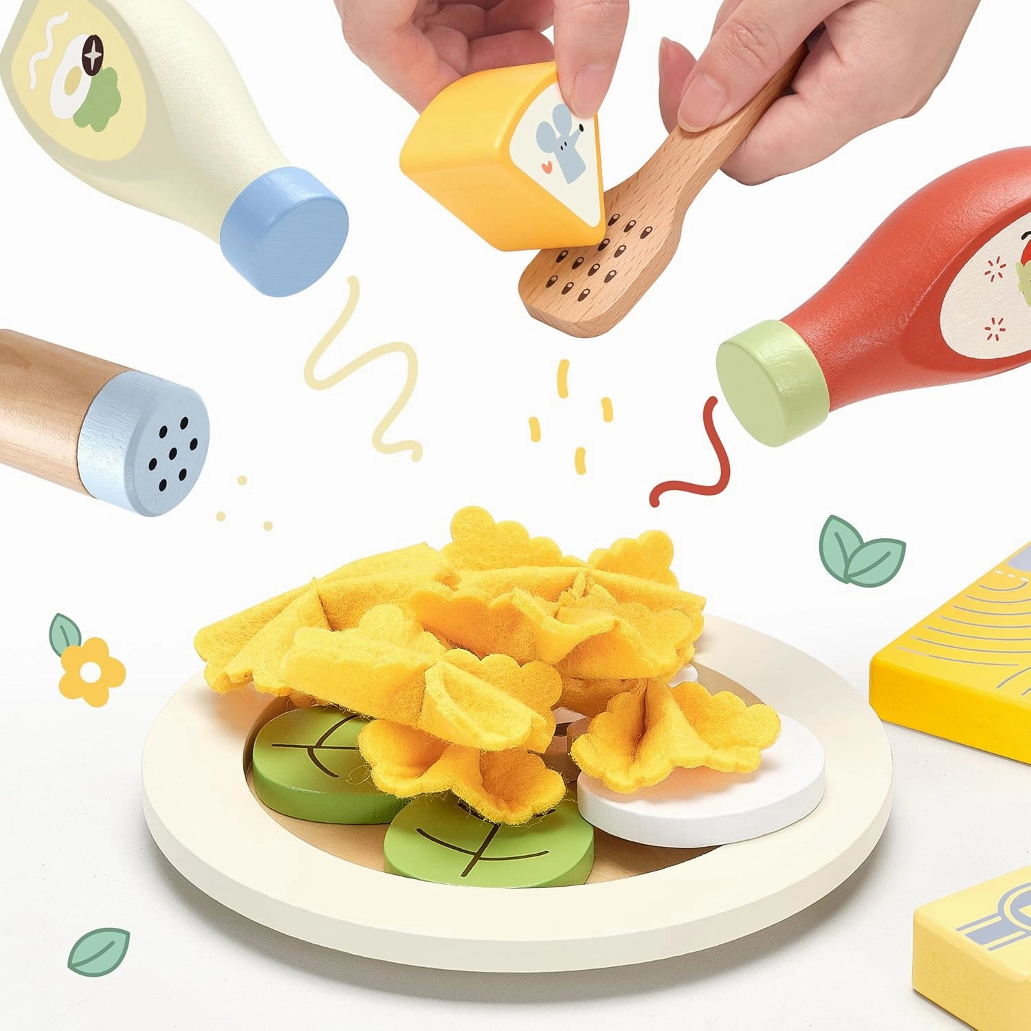 Pasta Food Toys, Wooden Play Kitchen Food , Play Food with Pots and Pans Playset, Kids Pretend Play Kitchen Accessories Toys Set for Girls Boys 3 Years Old