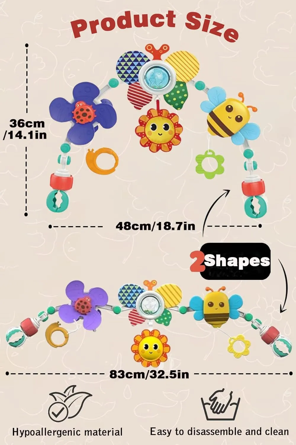 Pau1Hami1ton Stroller Arch Toys, Car Seat Toys, Adjustable Hanging Toy Bar/Mobile for Bassinet, Crib Bed, Bouncer - Baby Gifts S-19 (Butterfly)