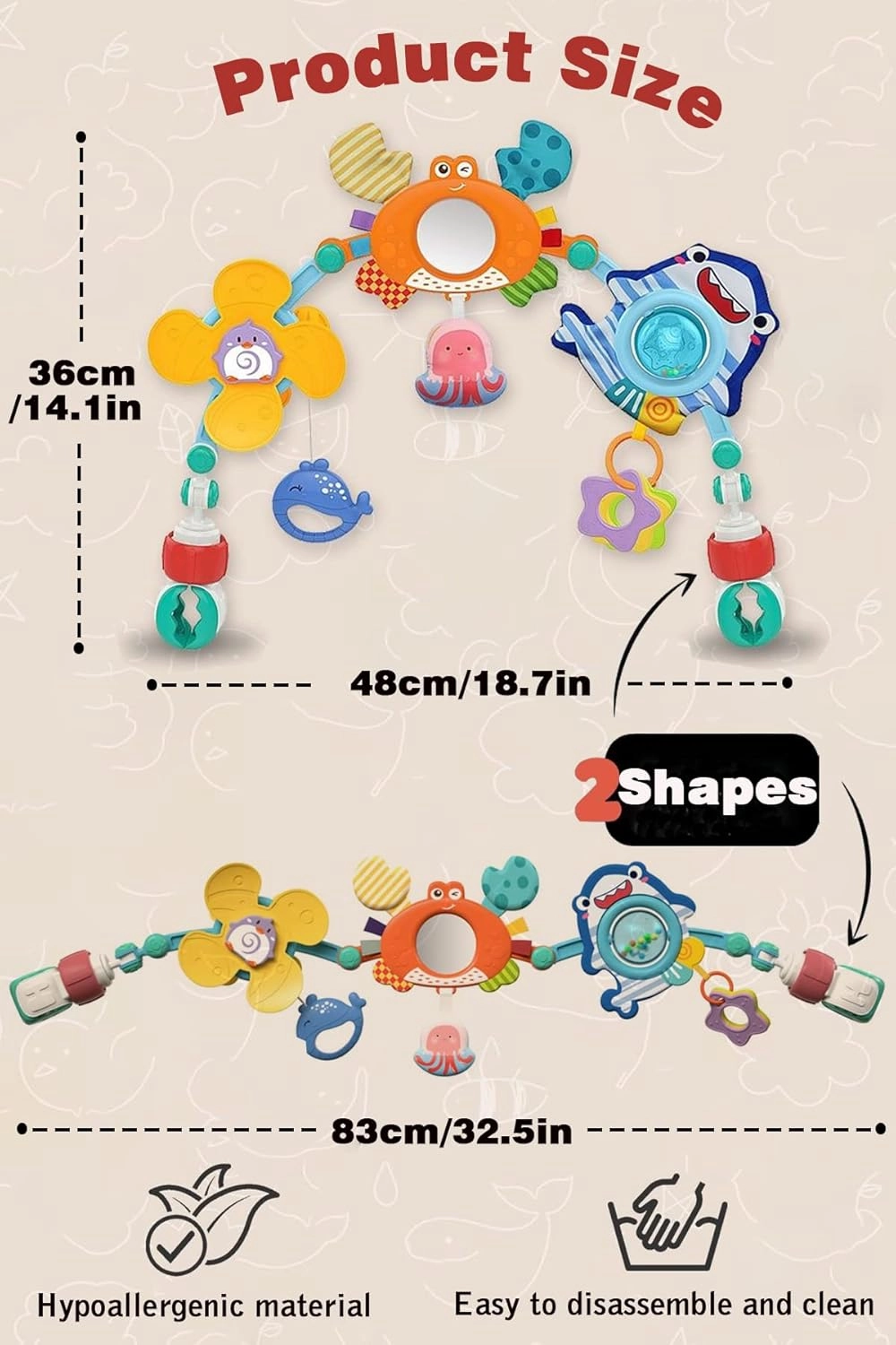Pau1Hami1ton Baby Stroller Arch Toys, Car Seat Toys,Bouncer Toy Bar/Mobile for Bassinet,Adjustable Baby Hanging Toys Fit for Crib Bed,Stroller,Car Seat,Baby Gifts.S-19(Crab)