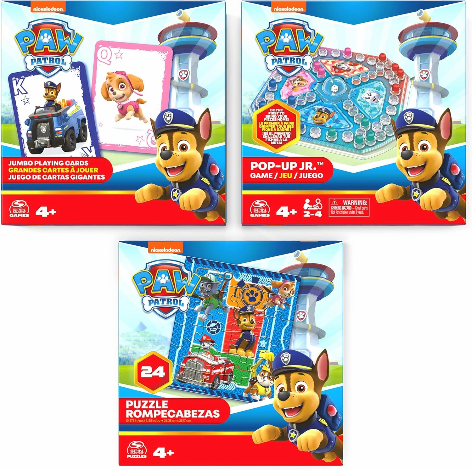 PAW Patrol Game Bundle- Jumbo Cards, Pop-Up Game, 24-Piece Puzzle by Spin Master Games, PAW Patrol Toys Kids Games, for Preschoolers Ages 4 and up