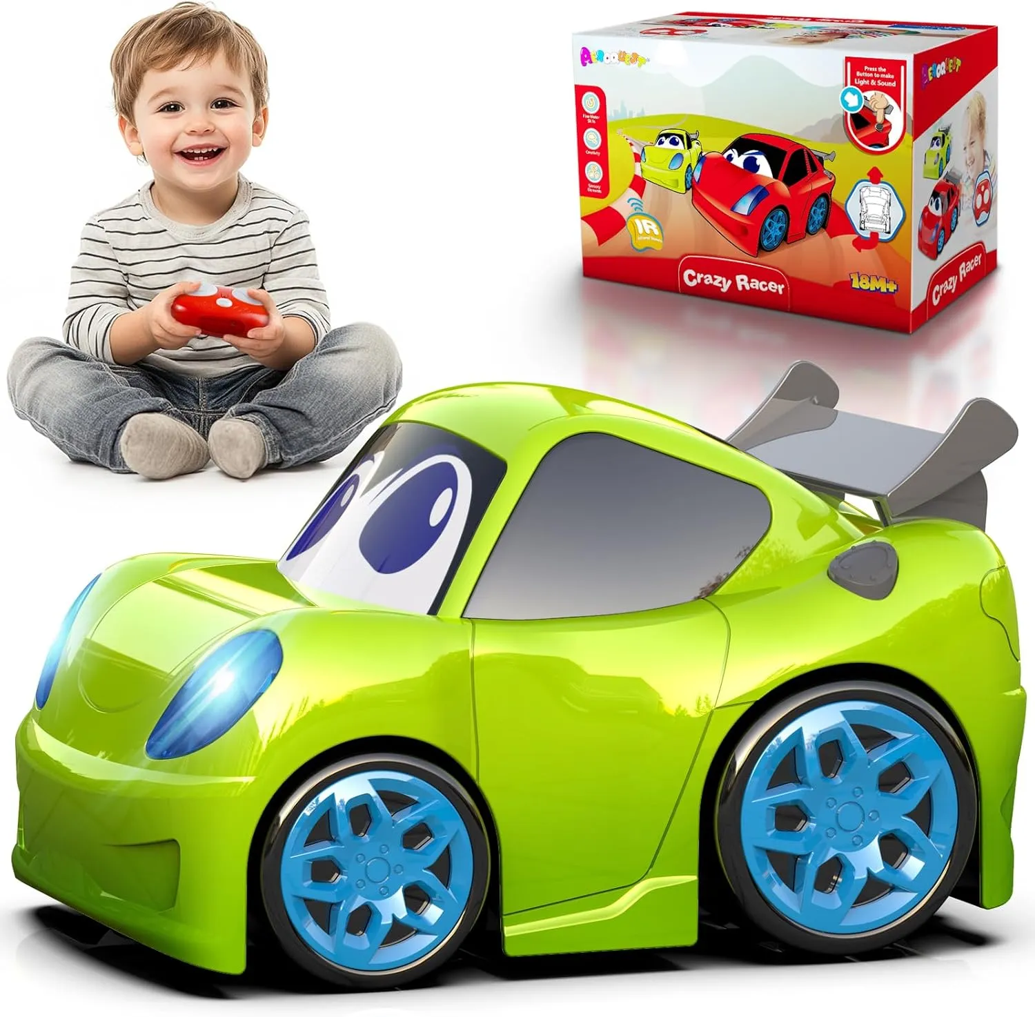 PC P&C Remote Control Car for Toddlers Fun Toy for Boys 2-4 Light-Up Educational Car for 3-5 Interactive Durable Toy for 4-7 Kids