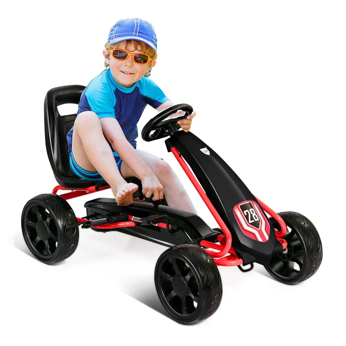 Pedal Go Kart Kids Bike Car Ride on Toys w 4 Wheels and Adjustable Seat Black