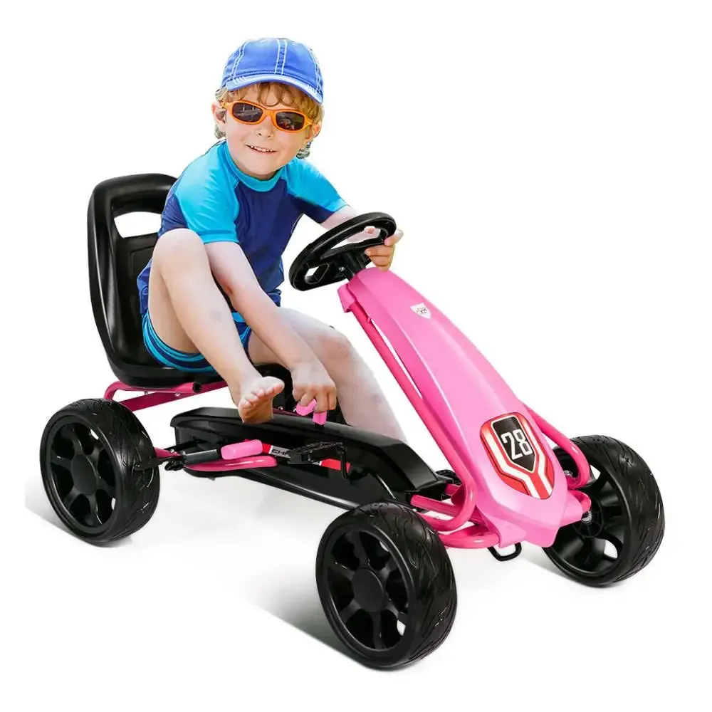 Pedal Go Kart Kids Bike Car Ride on Toys w 4 Wheels and Adjustable Seat Black