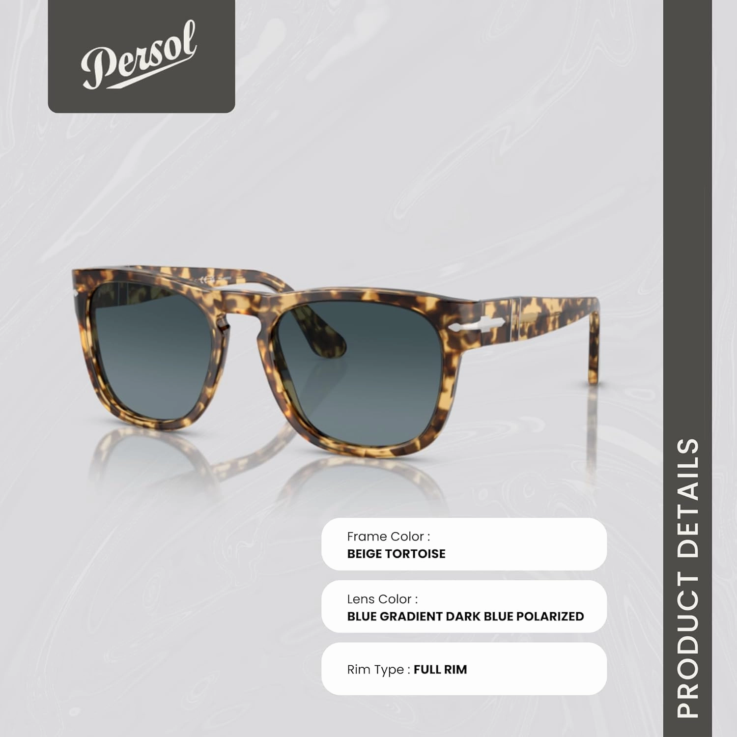 Persol Elio PO3333S Square Sunglasses for Men for Women   BUNDLE With Designer iWear Complimentary Eyewear Kit