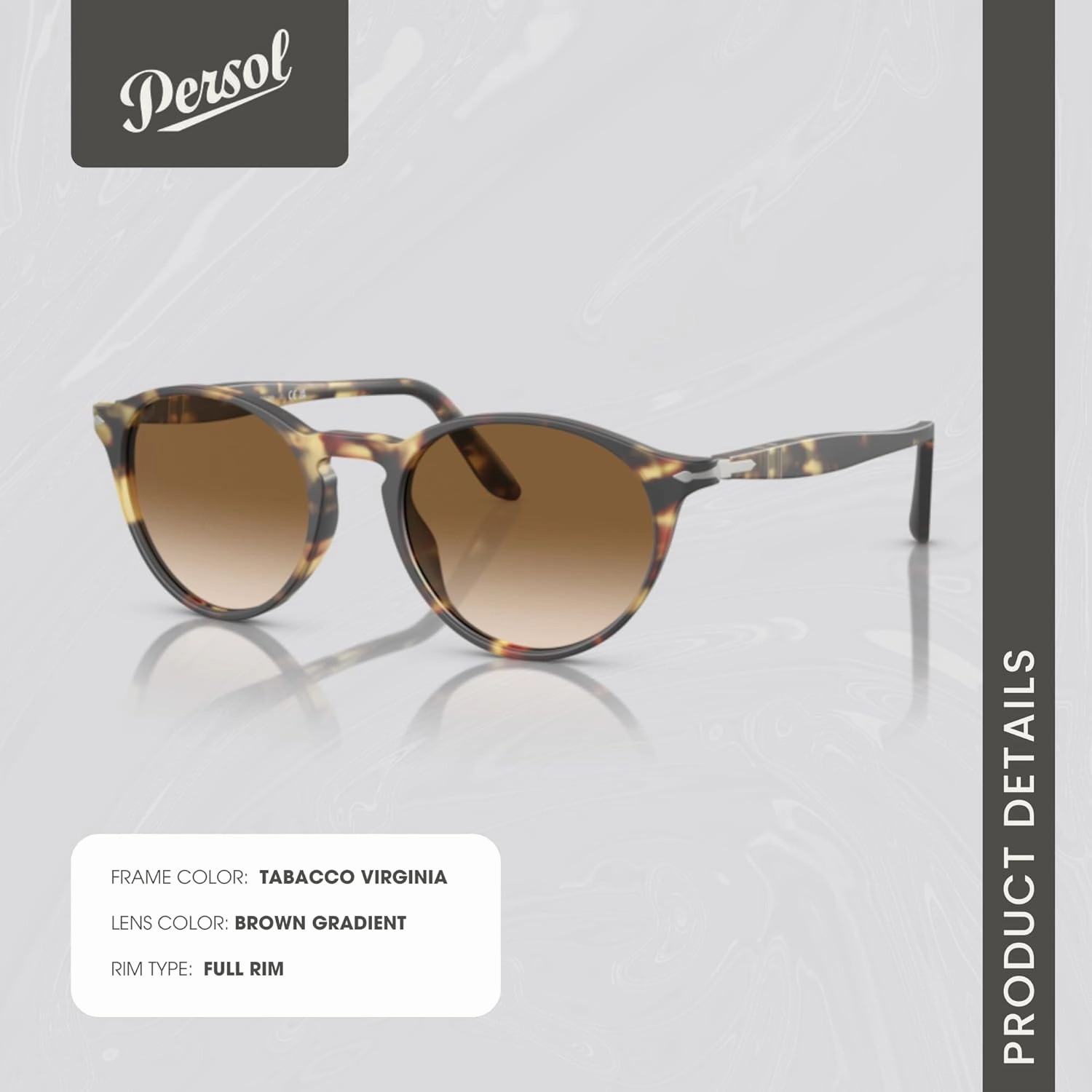 Persol PO3092SM Round Sunglasses for Men   BUNDLE With Designer iWear Complimentary Eyewear Kit