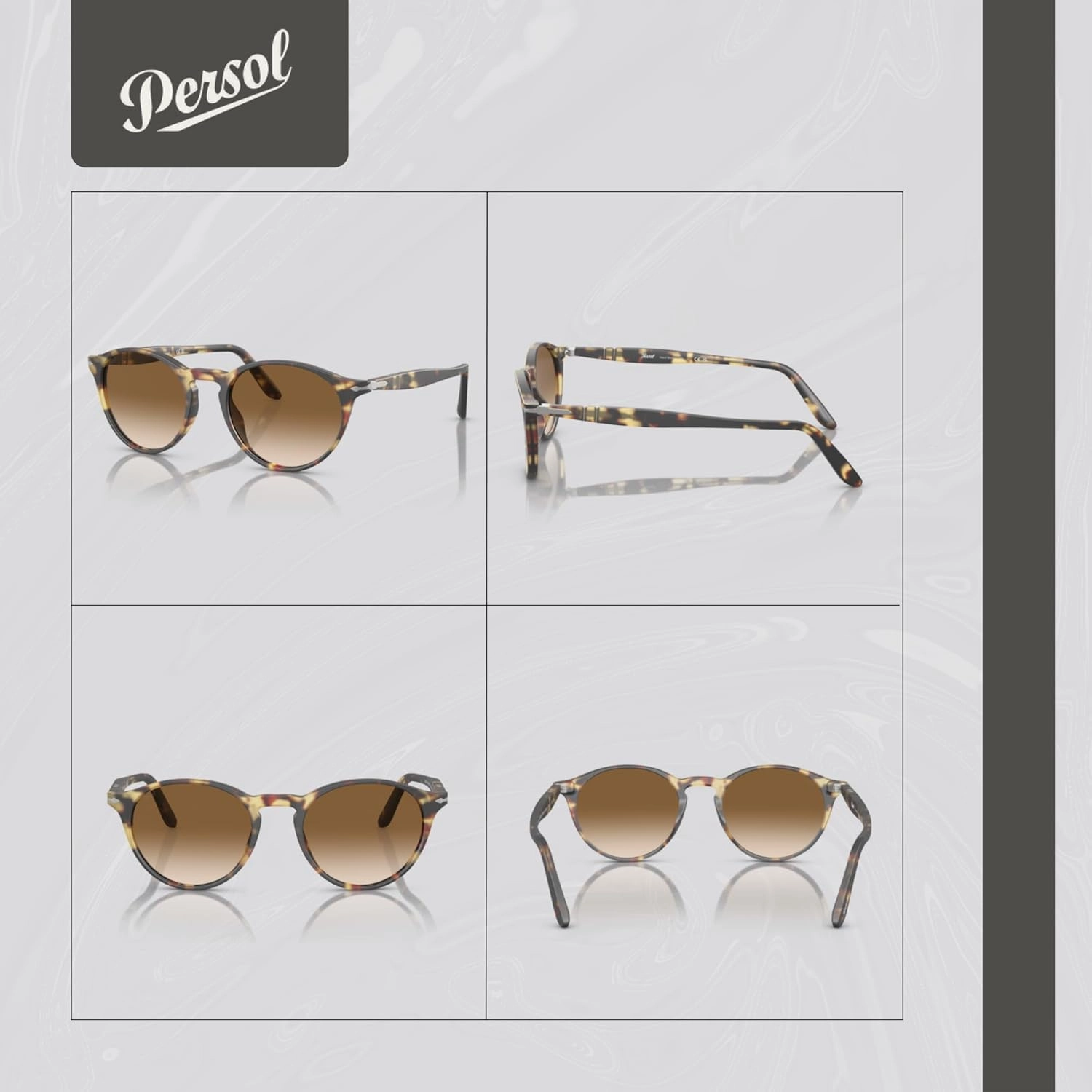 Persol PO3092SM Round Sunglasses for Men   BUNDLE With Designer iWear Complimentary Eyewear Kit