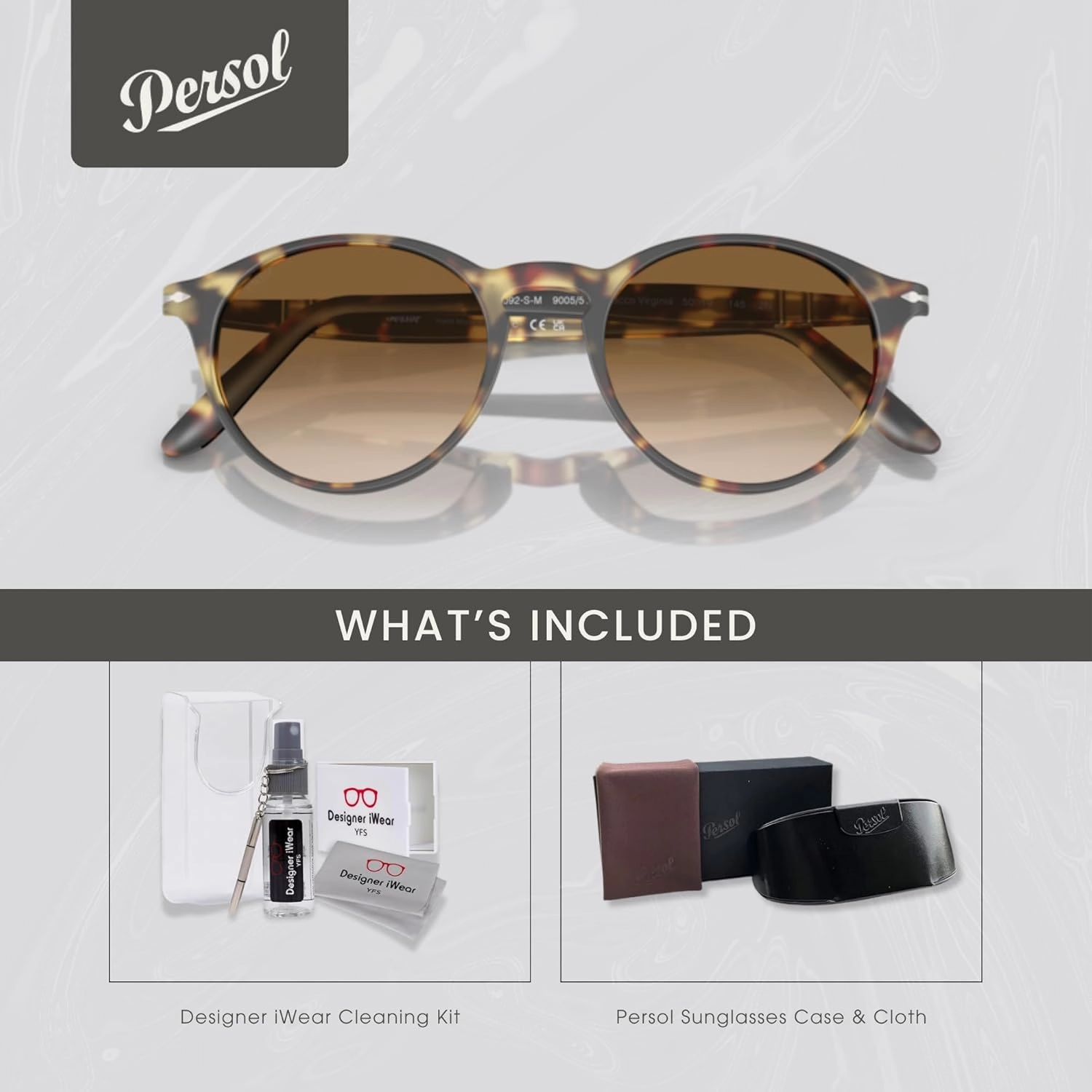 Persol PO3092SM Round Sunglasses for Men   BUNDLE With Designer iWear Complimentary Eyewear Kit