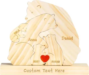 Personalized Wooden Bears Family Puzzle, Custom Name Sign with 2-9 Family Members Names, Cute Bear Customized Gifts for Women, Name Sign Home Decor for Christmas, Mother's Day, Birthday, Anniversary
