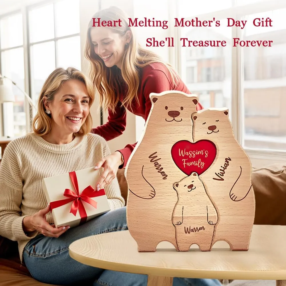 Personalized Wooden Cute Bear Puzzle with 2-6 Family Name, We are Custom Family Member Names Puzzle Home Gifts, Ideal Gift for Mother's Day, Father’s Day, House Warming Decor, Unique Gift for Mom&Dad