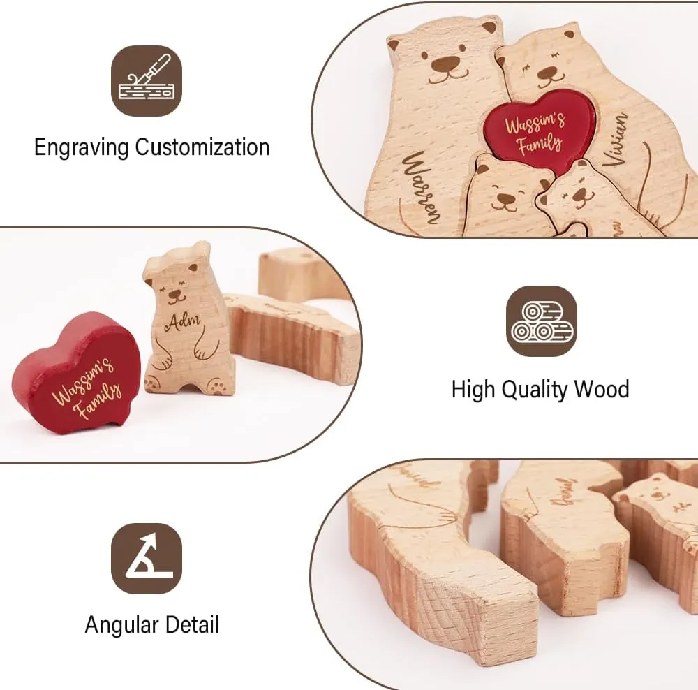 Personalized Wooden Cute Bear Puzzle with 2-6 Family Name, We are Custom Family Member Names Puzzle Home Gifts, Ideal Gift for Mother's Day, Father’s Day, House Warming Decor, Unique Gift for Mom&Dad