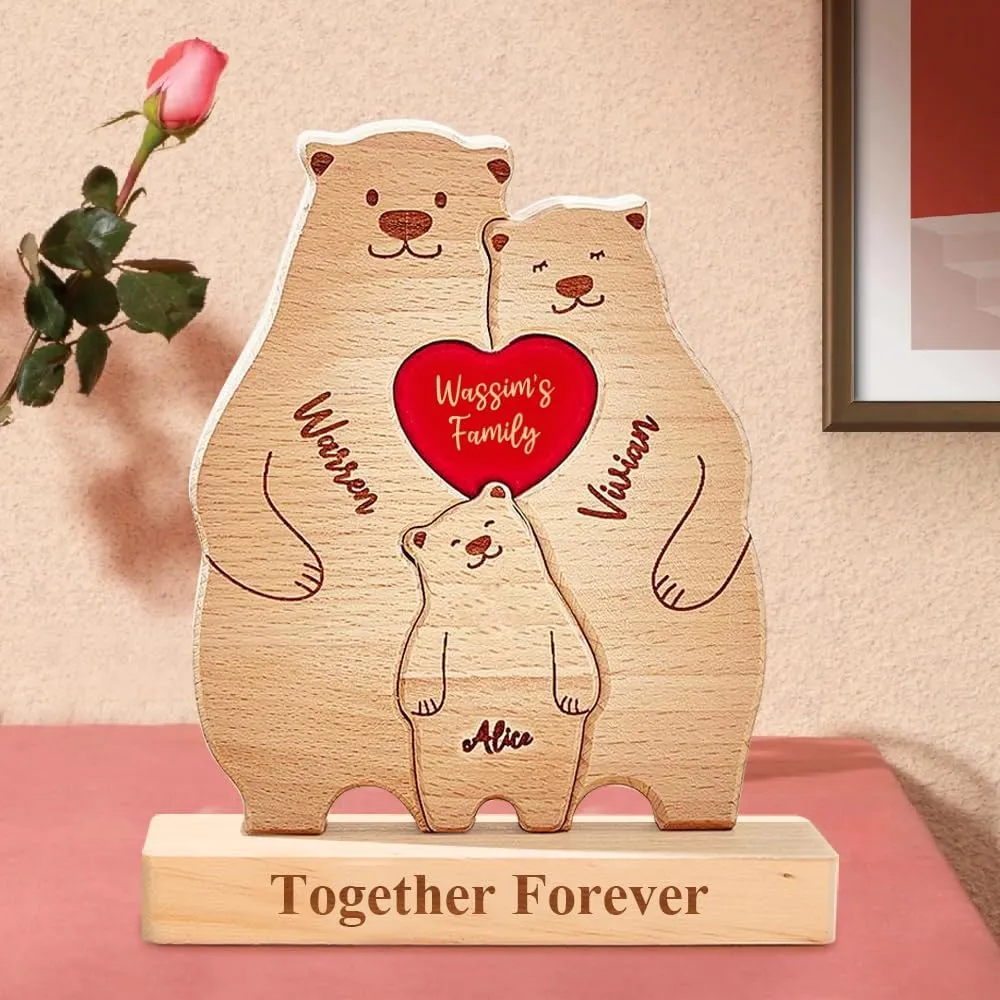 Personalized Wooden Cute Bear Puzzle with 2-6 Family Name, We are Custom Family Member Names Puzzle Home Gifts, Ideal Gift for Mother's Day, Father’s Day, House Warming Decor, Unique Gift for Mom&Dad