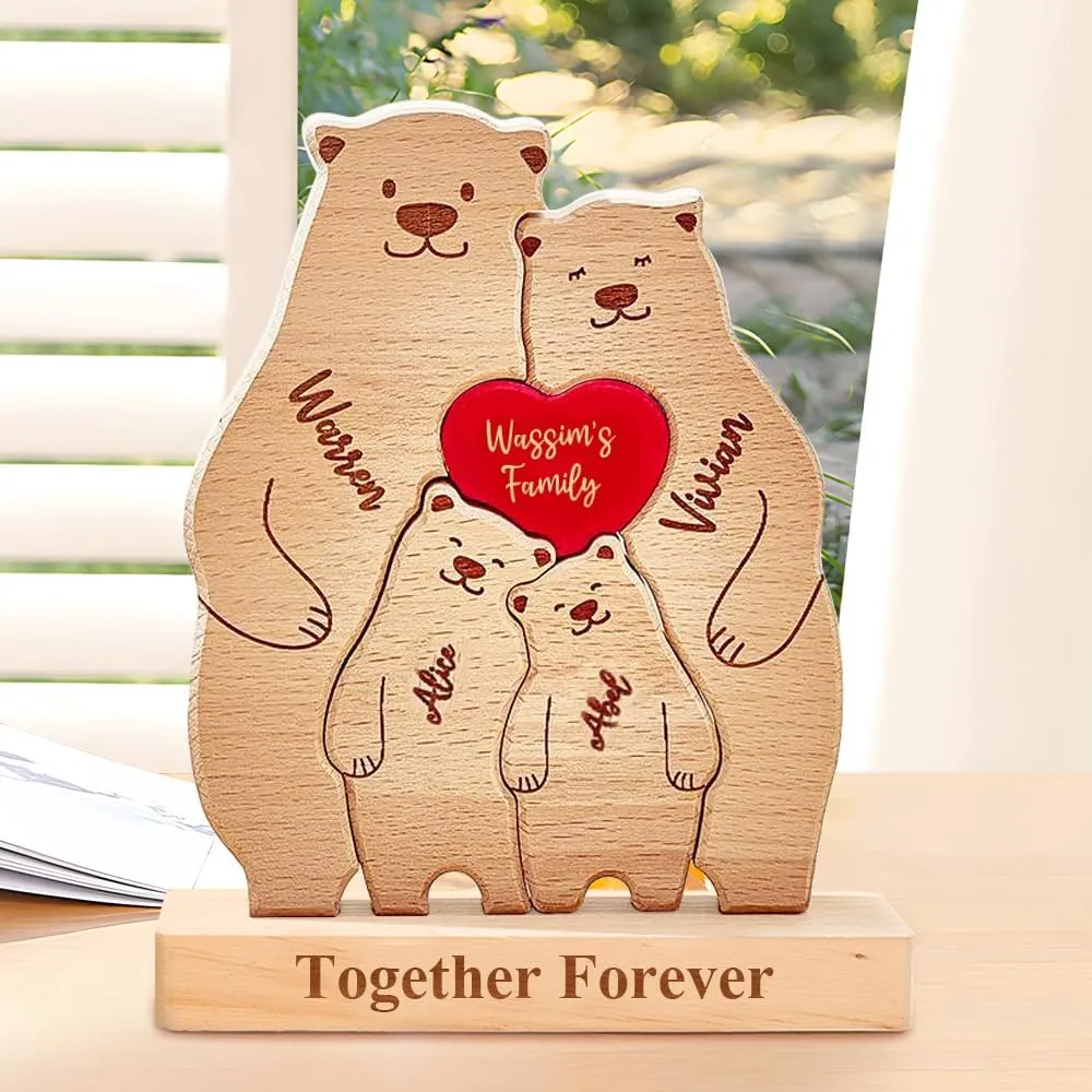 Personalized Wooden Cute Bear Puzzle with 2-6 Family Name, We are Custom Family Member Names Puzzle Home Gifts, Ideal Gift for Mother's Day, Father’s Day, House Warming Decor, Unique Gift for Mom&Dad