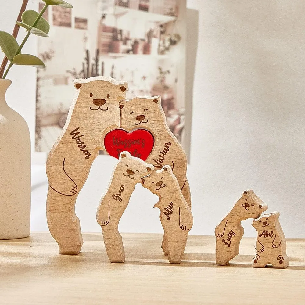 Personalized Wooden Cute Bear Puzzle with 2-6 Family Name, We are Custom Family Member Names Puzzle Home Gifts, Ideal Gift for Mother's Day, Father’s Day, House Warming Decor, Unique Gift for Mom&Dad