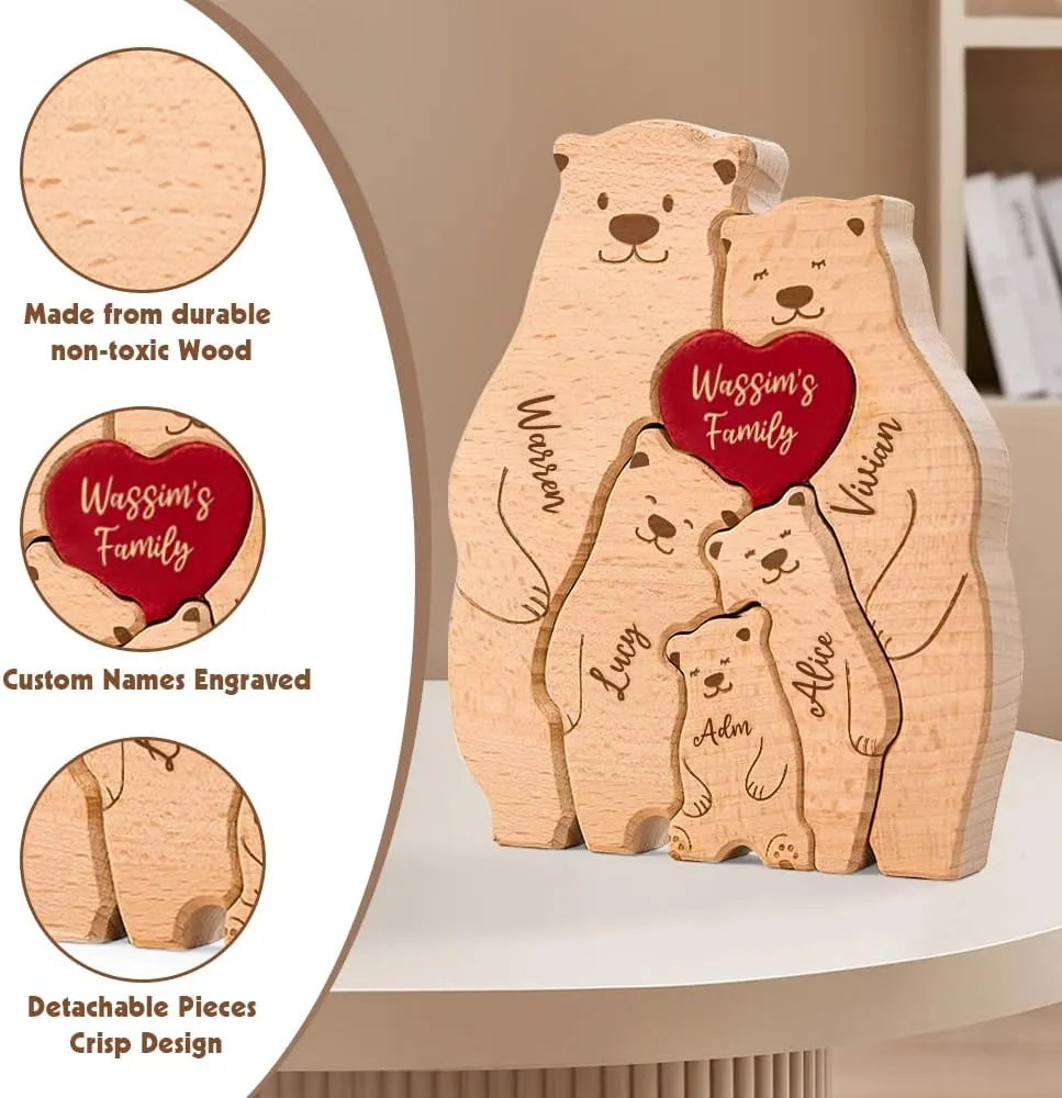 Personalized Wooden Cute Bear Puzzle with 2-6 Family Name, We are Custom Family Member Names Puzzle Home Gifts, Ideal Gift for Mother's Day, Father’s Day, House Warming Decor, Unique Gift for Mom&Dad