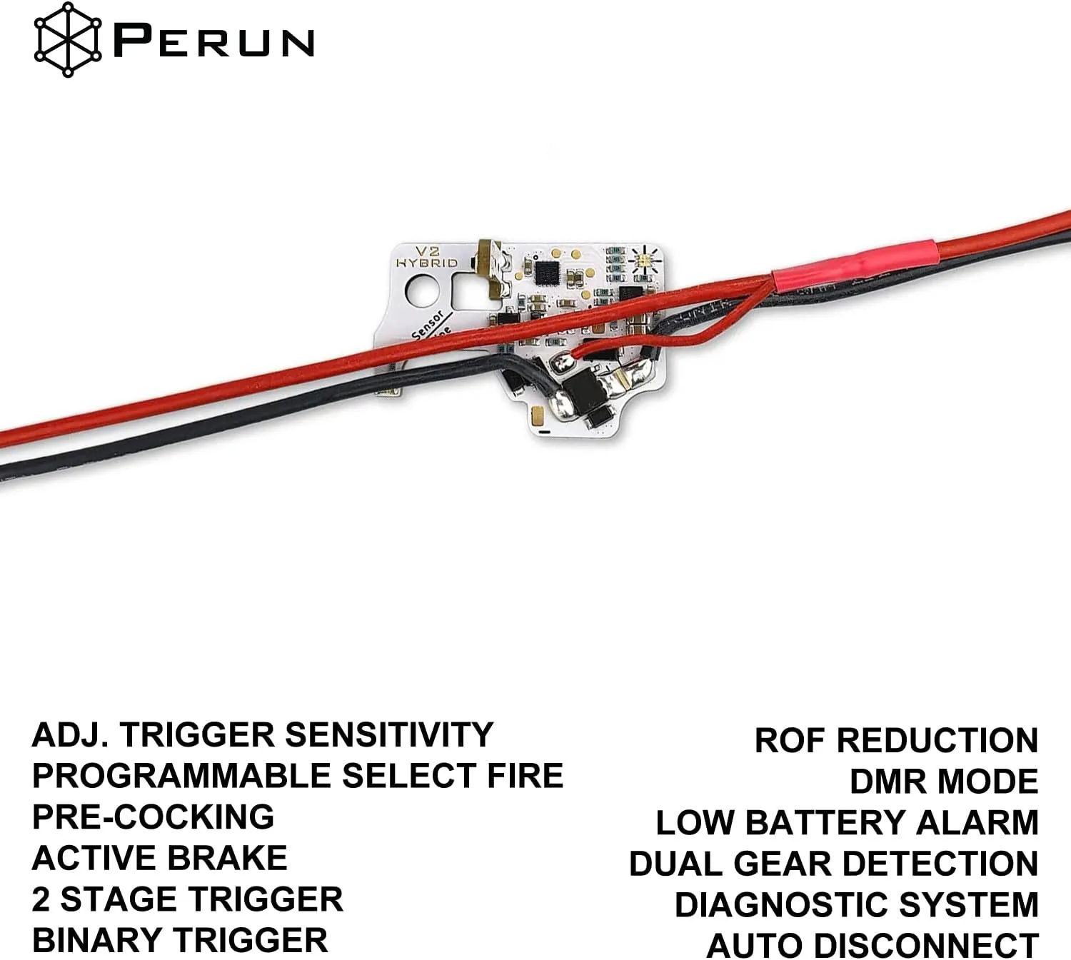Perun Mosfet Upgrade for AEG Airsoft Rifle V2 Tokyo Marui Gearbox V3 and G&G ETU Gearbox Upgrades - Programmable Fire Modes, Precocking, DMR Mode
