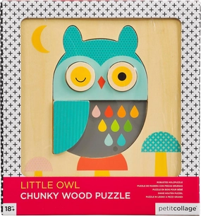 Petit Collage Little Owl Chunky Wooden Puzzle for Kids – Includes 5 Chunky Wooden Pieces – Cute Animal Puzzle for Ages 18  Months – Makes a Great Gift Idea
