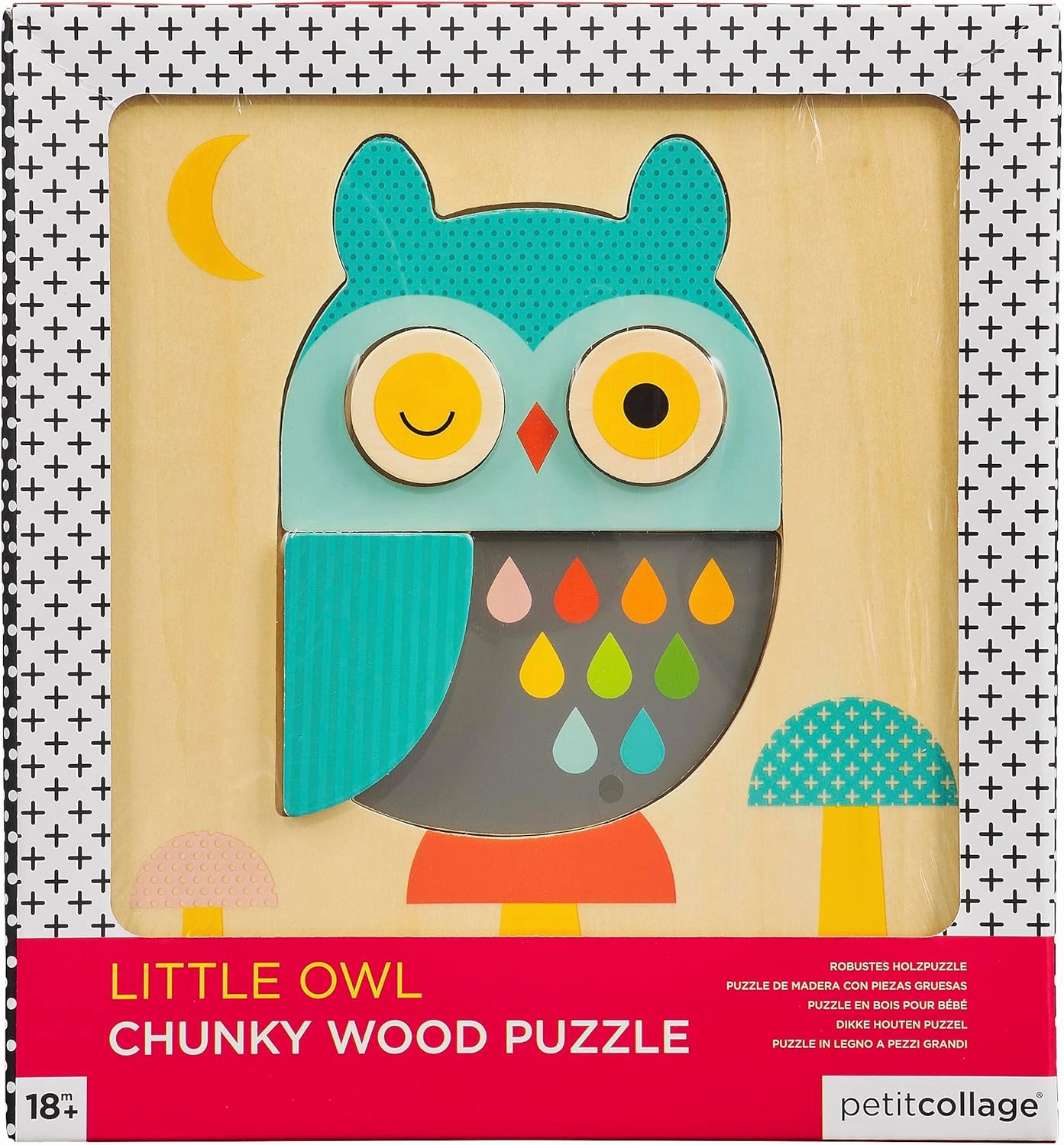 Petit Collage Little Owl Chunky Wooden Puzzle for Kids – Includes 5 Chunky Wooden Pieces – Cute Animal Puzzle for Ages 18  Months – Makes a Great Gift Idea
