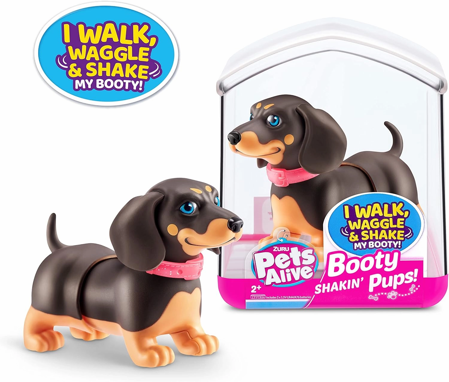 Pets Alive Booty Shakin' Pups (Frenchie & Dachshund) by ZURU 2 Pack Interactive Mini Dog Toys That Walk, Waggle, and Booty Shake, Electronic Puppy Toy for Kids and Girls