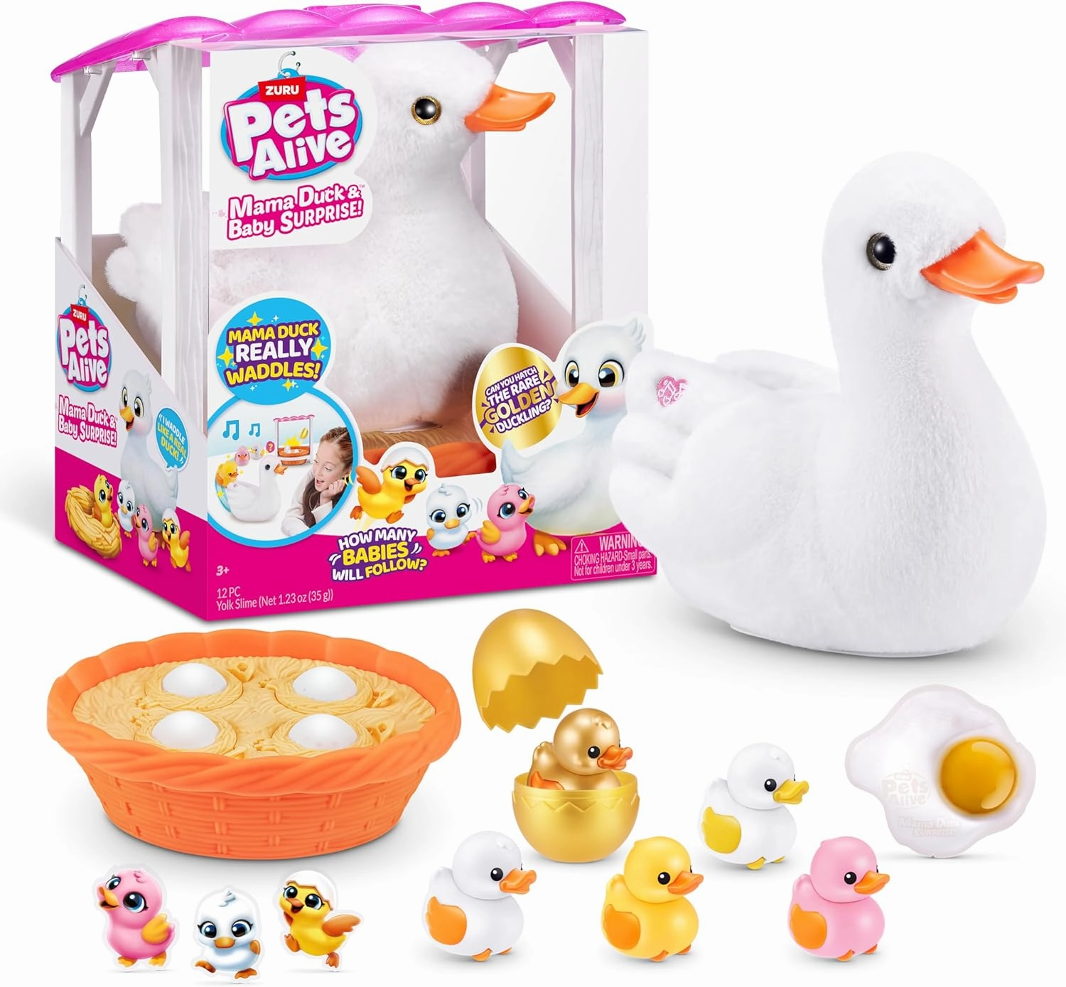 Pets Alive Mama Duck Surprise by ZURU, 4 Surprise Eggs, Baby Ducklings, 10  Sounds, Walking Toy, Interactive Girls Toy, Ages 3 