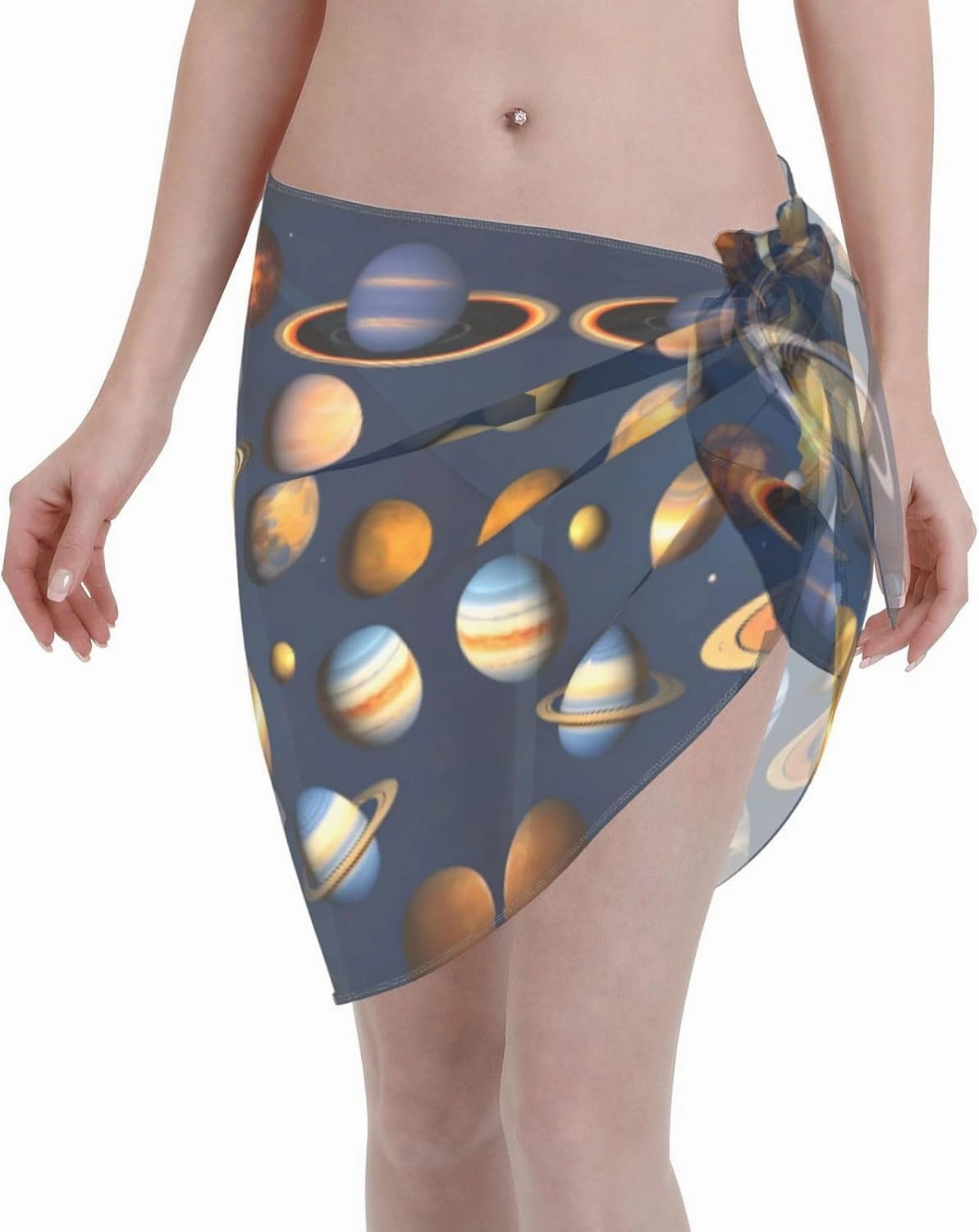 PHAYAH Solar System Planets Pattern Cover Ups For Women Sarong Coverups Translucent Bikini Chiffon Wraps Skirts For Swimwear