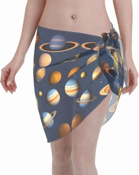 PHAYAH Solar System Planets Pattern Cover Ups For Women Sarong Coverups Translucent Bikini Chiffon Wraps Skirts For Swimwear