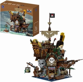Pirate Pub Building Kit – Modular Shipwreck Tavern Architecture Deck with Terrace Bar, Rum Bottle & Pirate Figures – Creative Nautical Display Set for Adults and Collectors