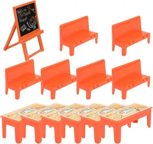 Plastic Dollhouse Furniture 13pcs Miniature Classroom Furniture Accessories Plastic Dollhouse Desk and Chair Blackboard Model Mini Classroom Desk Accessory Miniature Dollhouse Kit
