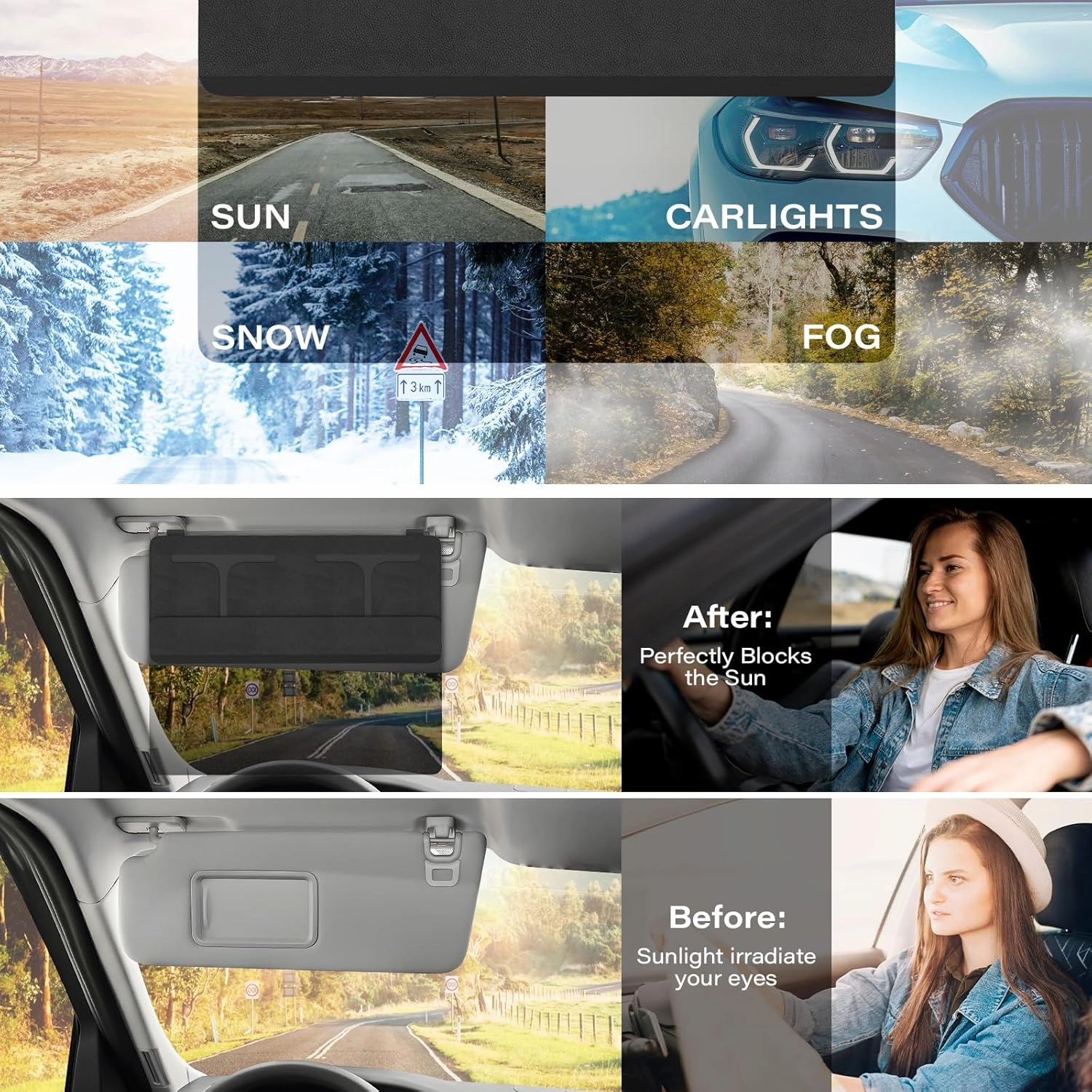 Polarized Car Sun Visor Extender, Upgraded Polarized Car Visor Extender Sun Blocker UV400, Universal Visor Extension for Car Visor, Adjustable Car Sun Visor, Glare, UV Protector-BLACK