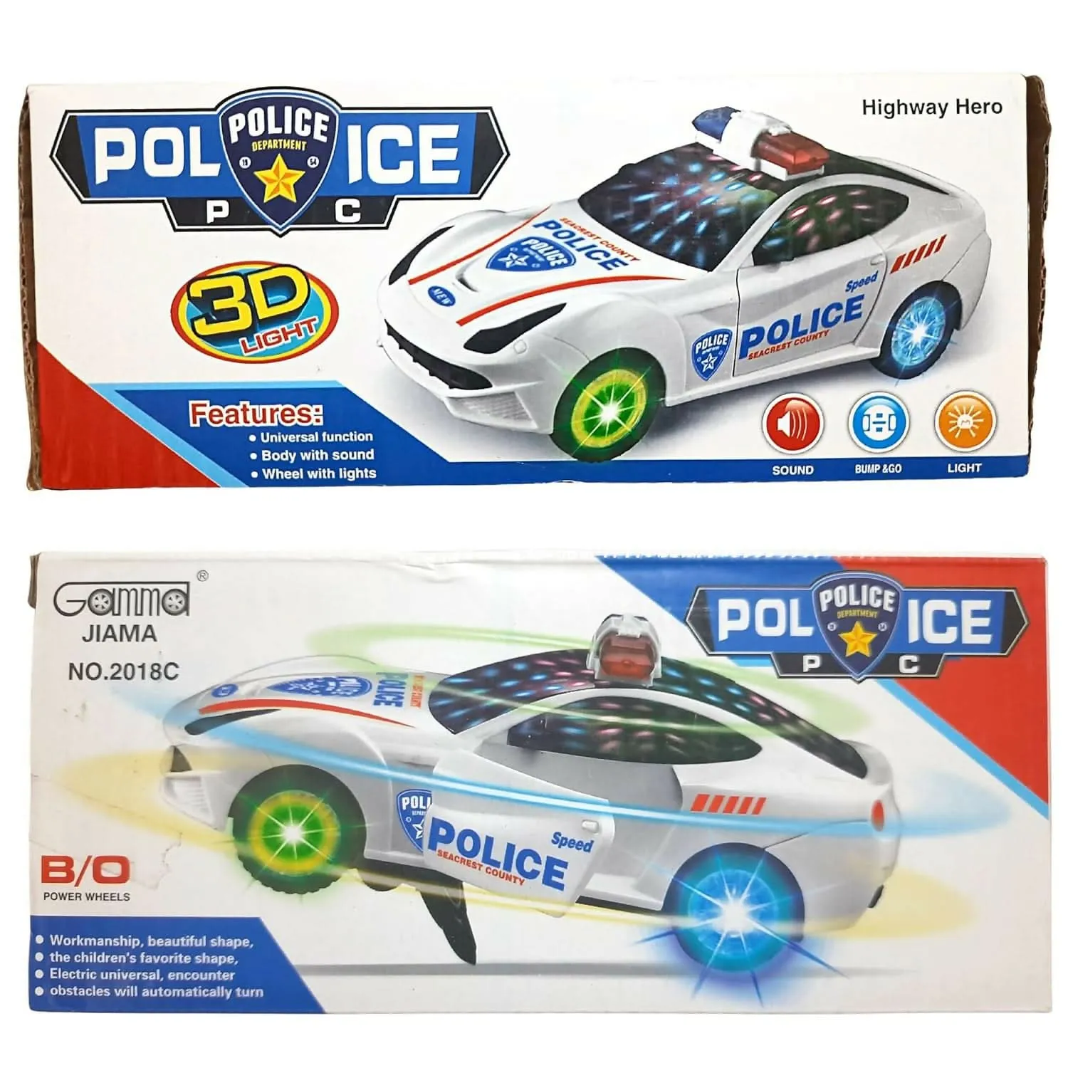 Police Car Toys for Kids with Siren and Light (Stunts), White