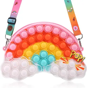 Pop Purse Fidget Toys Bag for Girls and Women - Christmas Rainbow Clouds Pop Shoulder Bag Fidgets , Sensory Silicone Fidget Backpack Toy for ADHD Anxiety Stress Relief