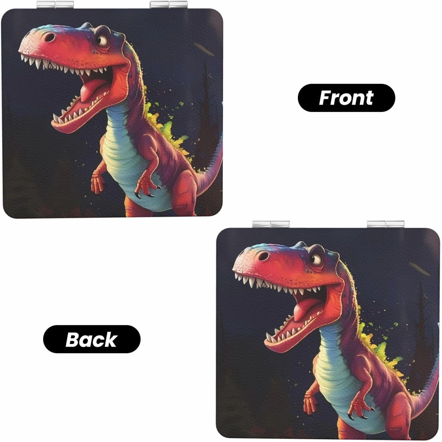 Portable Pocket Makeup Mirror Big-mouthed Dinosaur Travel Cosmetic Mirror Square Print Magnifying Compact Mirror for Eyelash