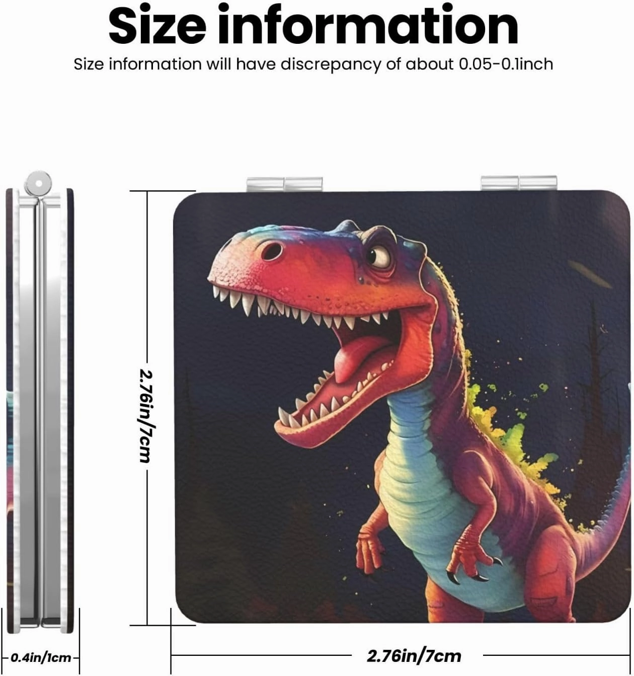 Portable Pocket Makeup Mirror Big-mouthed Dinosaur Travel Cosmetic Mirror Square Print Magnifying Compact Mirror for Eyelash