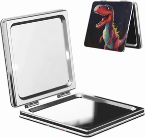 Portable Pocket Makeup Mirror Big-mouthed Dinosaur Travel Cosmetic Mirror Square Print Magnifying Compact Mirror for Eyelash