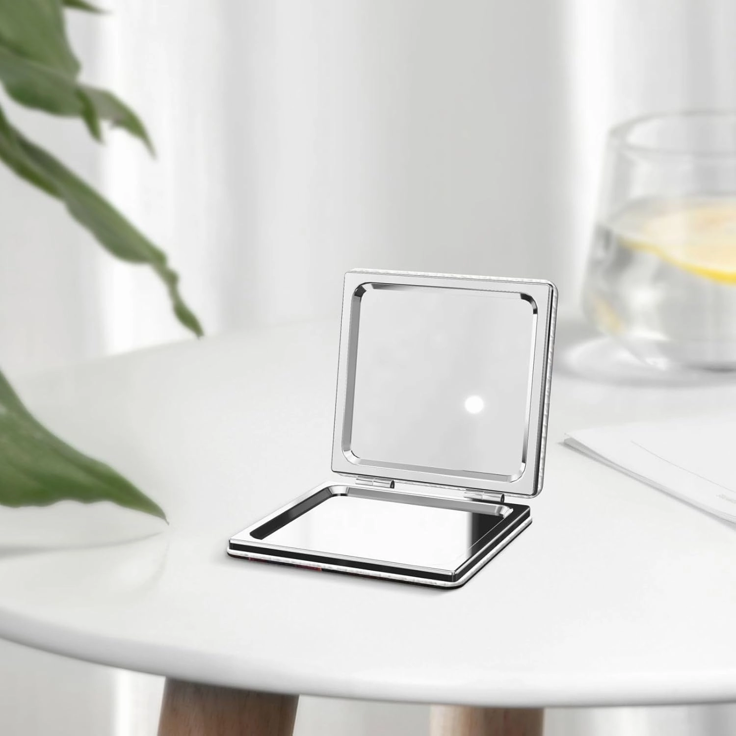 Portable Pocket Makeup Mirror Big-mouthed Dinosaur Travel Cosmetic Mirror Square Print Magnifying Compact Mirror for Eyelash