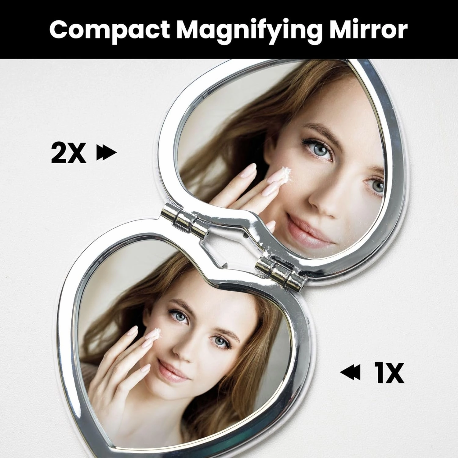 Portable Pocket Makeup Mirror Lightning Tennis Travel Cosmetic Mirror Heart Shape Print Magnifying Compact Mirror for Eyelash