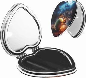 Portable Pocket Makeup Mirror Lightning Tennis Travel Cosmetic Mirror Heart Shape Print Magnifying Compact Mirror for Eyelash