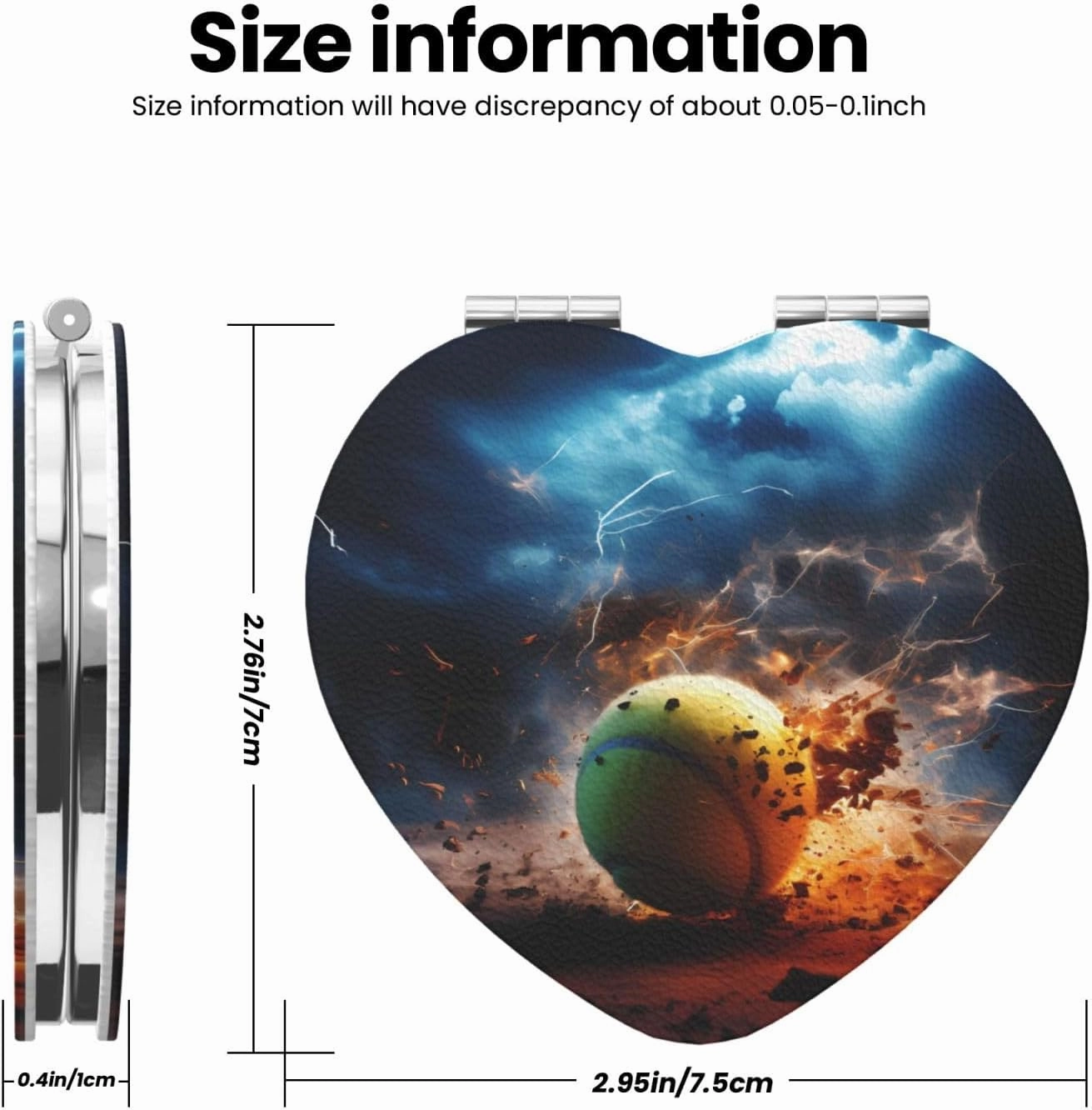 Portable Pocket Makeup Mirror Lightning Tennis Travel Cosmetic Mirror Heart Shape Print Magnifying Compact Mirror for Eyelash