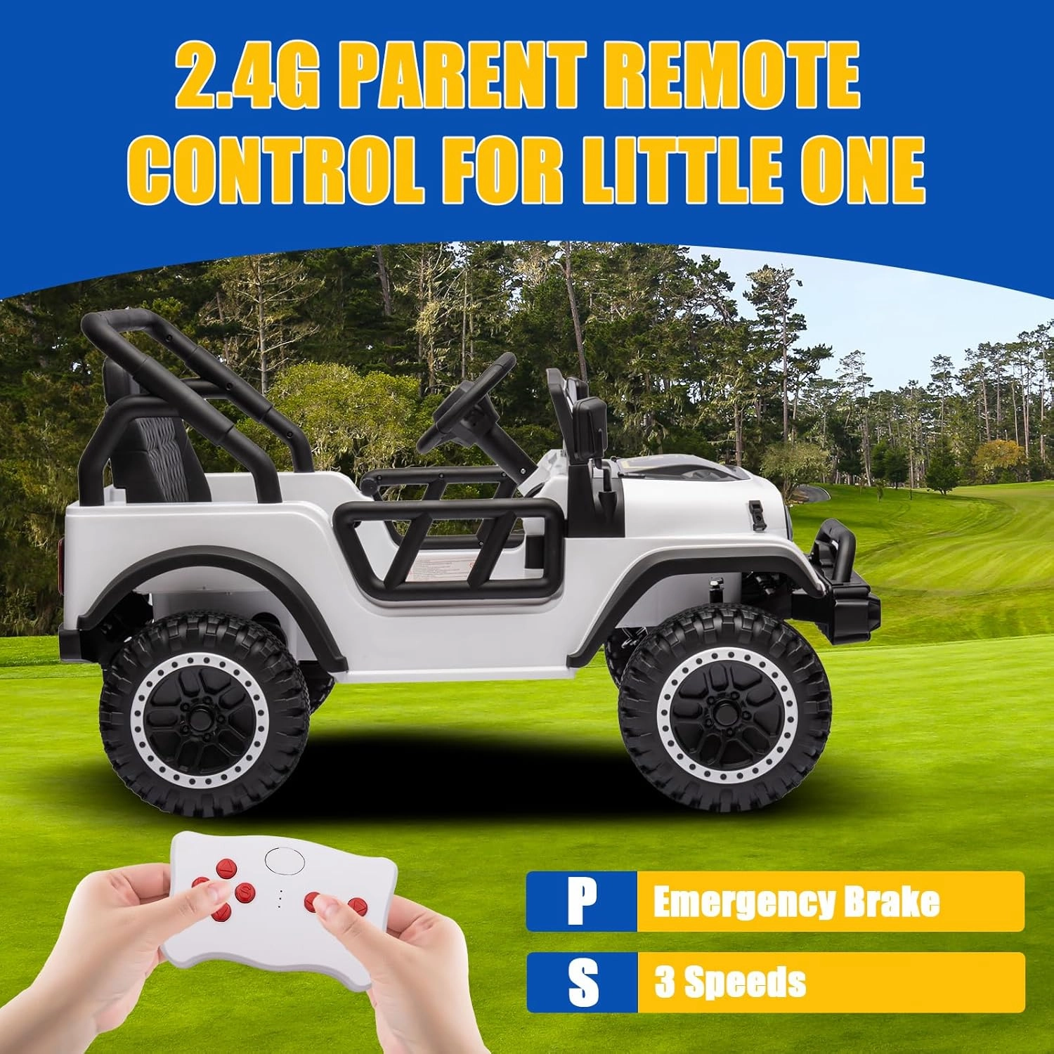 POSTACK 24 Volt Ride on Toys, 4x4 Kids Ride on Car with Parental Remote Control, Power 4 Wheels Electric Car for Kids to Drive, 24V UTV with Music, Bluetooth for Boys Girls, White