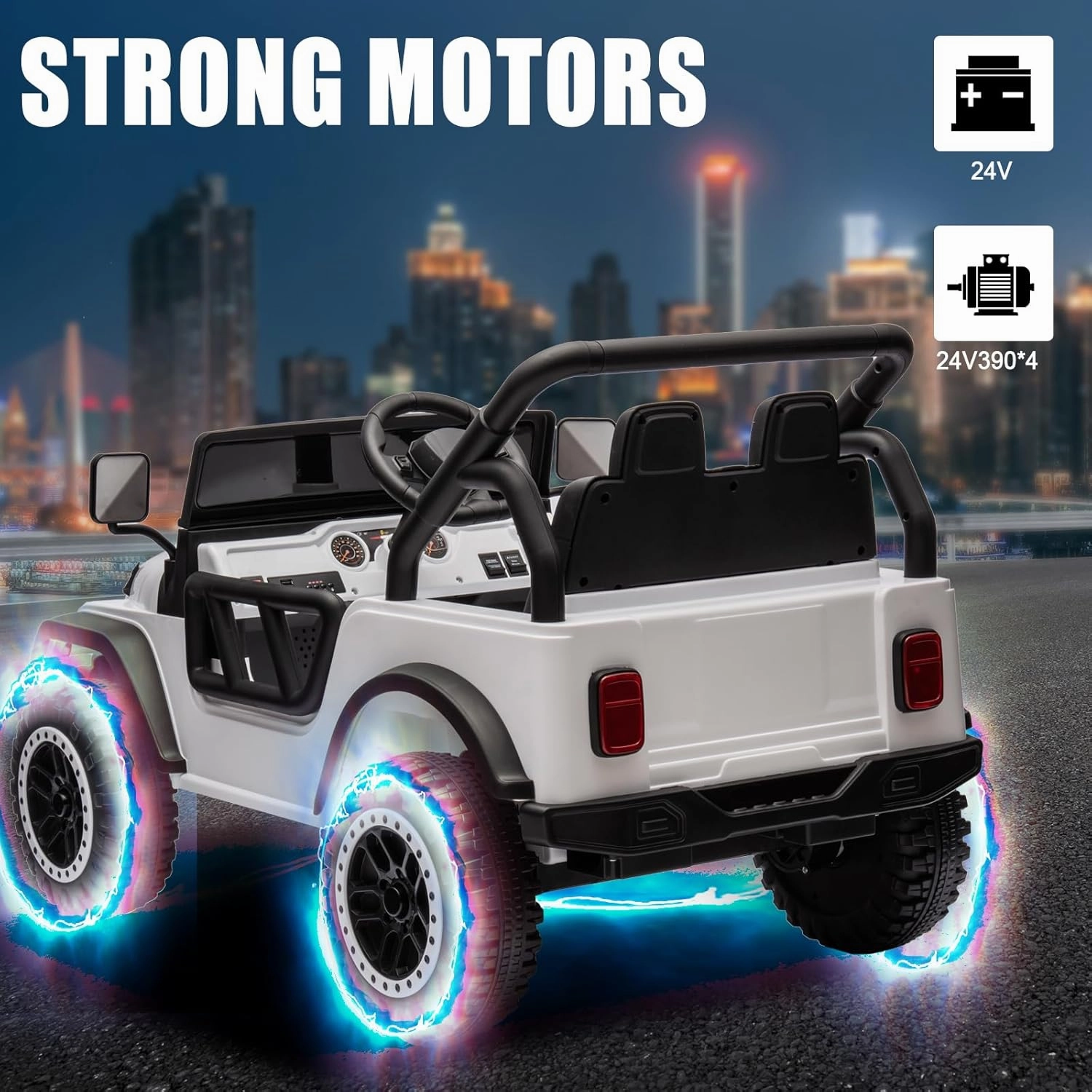 POSTACK 24 Volt Ride on Toys, 4x4 Kids Ride on Car with Parental Remote Control, Power 4 Wheels Electric Car for Kids to Drive, 24V UTV with Music, Bluetooth for Boys Girls, White