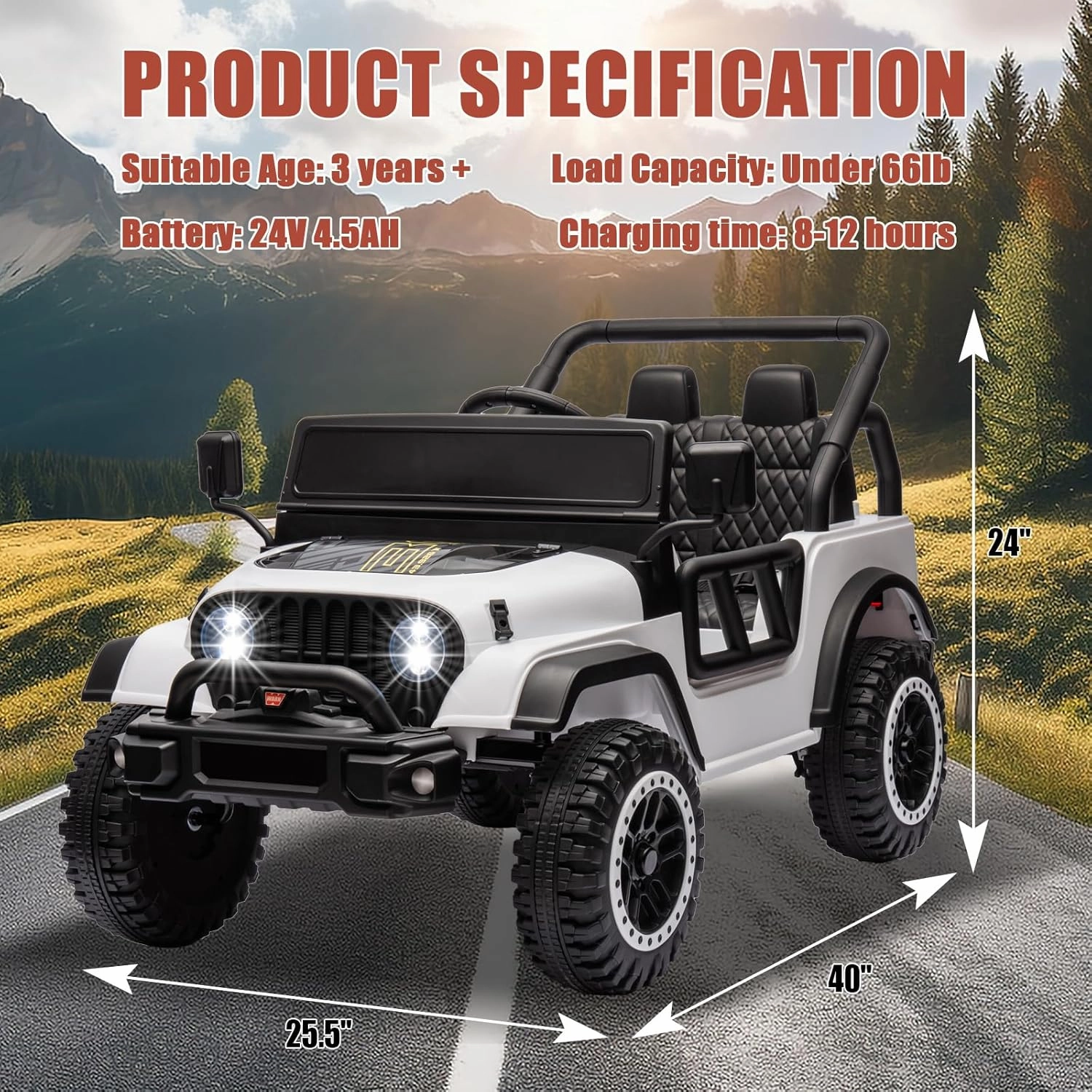 POSTACK 24 Volt Ride on Toys, 4x4 Kids Ride on Car with Parental Remote Control, Power 4 Wheels Electric Car for Kids to Drive, 24V UTV with Music, Bluetooth for Boys Girls, White