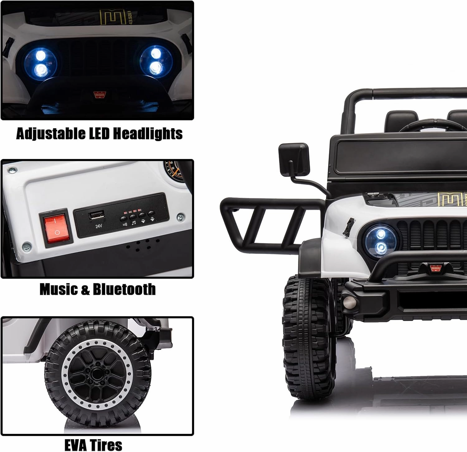 POSTACK 24 Volt Ride on Toys, 4x4 Kids Ride on Car with Parental Remote Control, Power 4 Wheels Electric Car for Kids to Drive, 24V UTV with Music, Bluetooth for Boys Girls, White