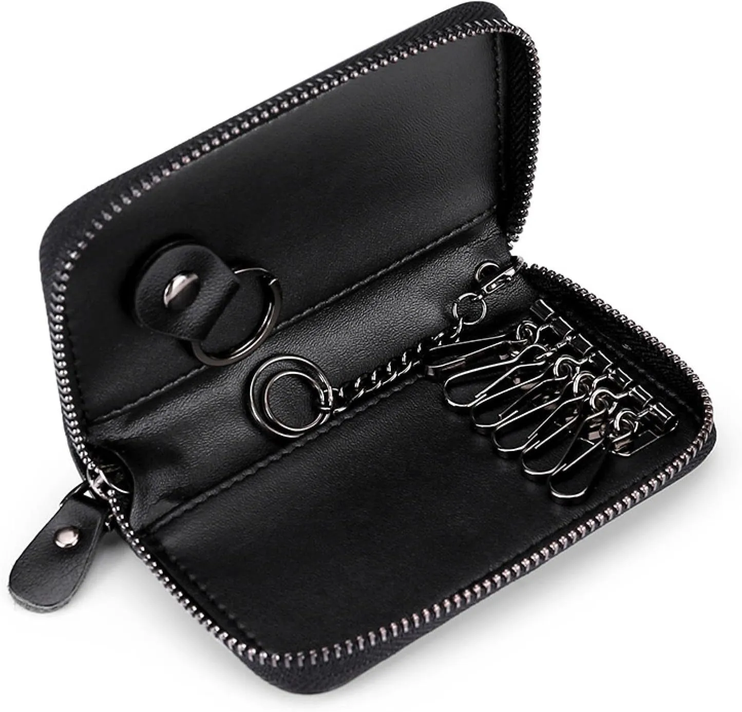 Premium Leather Car Key Case Mini Car Key Holder Keyring Zipper Bag Keychain Case Wallet Purse Unisex (Pink)