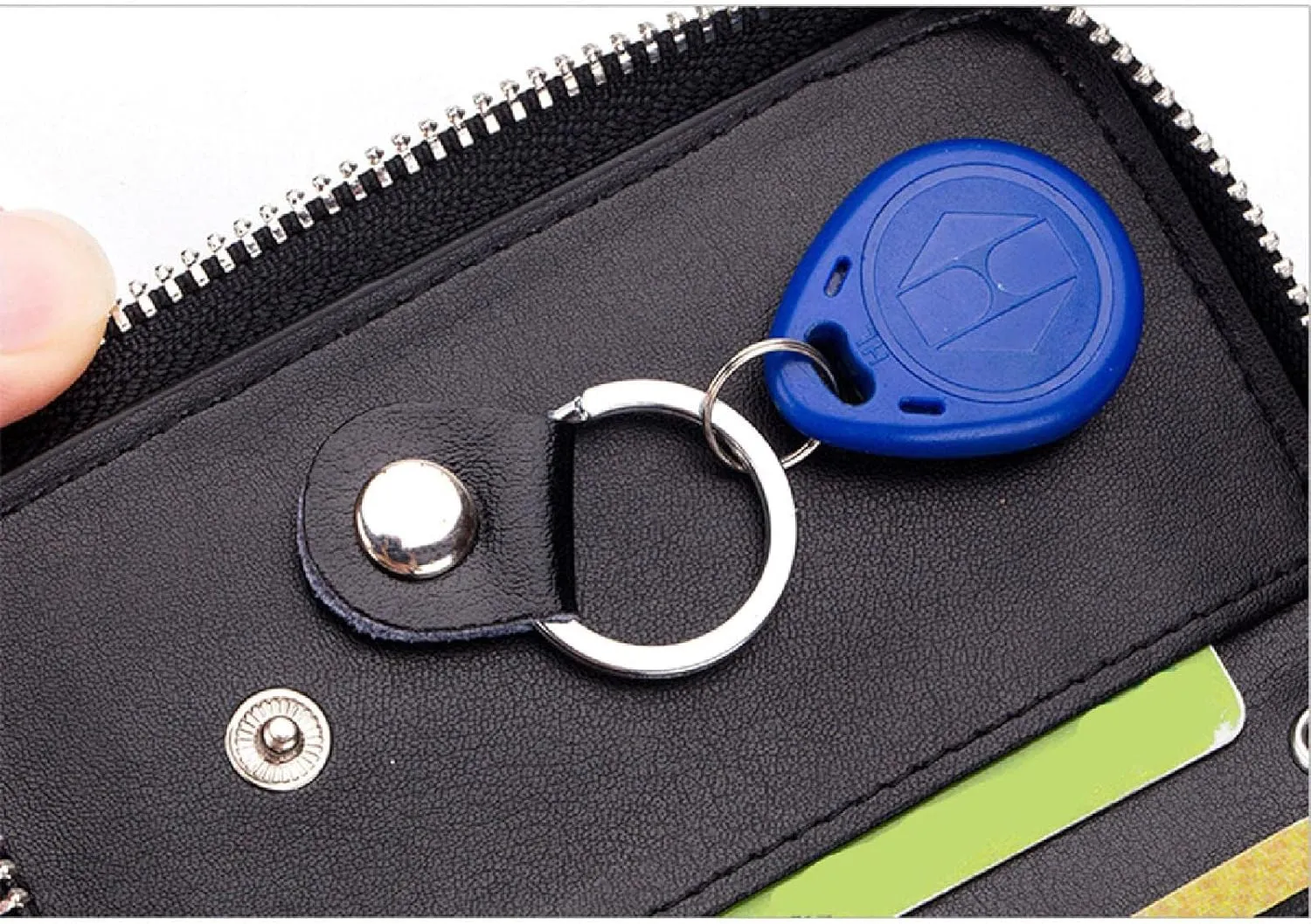 Premium Leather Car Key Case Mini Car Key Holder Keyring Zipper Bag Keychain Case Wallet Purse Unisex (Pink)