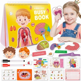 Preschool Montessori Human Body Busy Book for Kids Ages 4-8 - Birthday Gifts for Boys Girls - Kindergarten Learning Activities Educational Toys - Travel Toys for 5-7 Year Olds