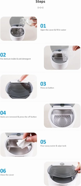 Professional Denture Ultrasonic Bath Portable Mini Sonic Bath for False Teeth Braces, White