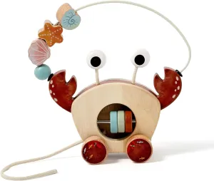 Promise Babe Crab Pull Along Toy for Toddlers 1-3, Wooden Bead Maze Montessori Toys, Roller Coaster Circle Sensory and Learning Activity Cube, Baby Learning Toy for Beginner Walkers
