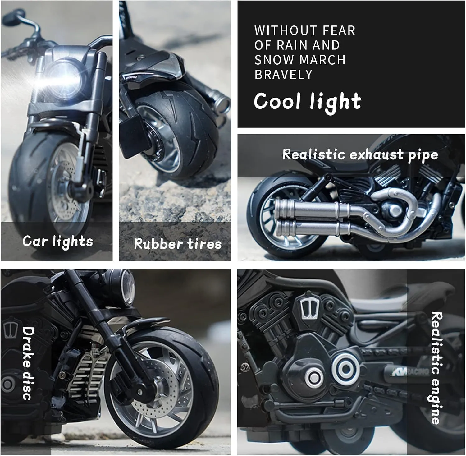 Pull Back Motorcycle Toys - Toy Motorcycle with Flashing Light up and Sounds for Aged 3  Kids Christmas Birthday Gifts. (Black)