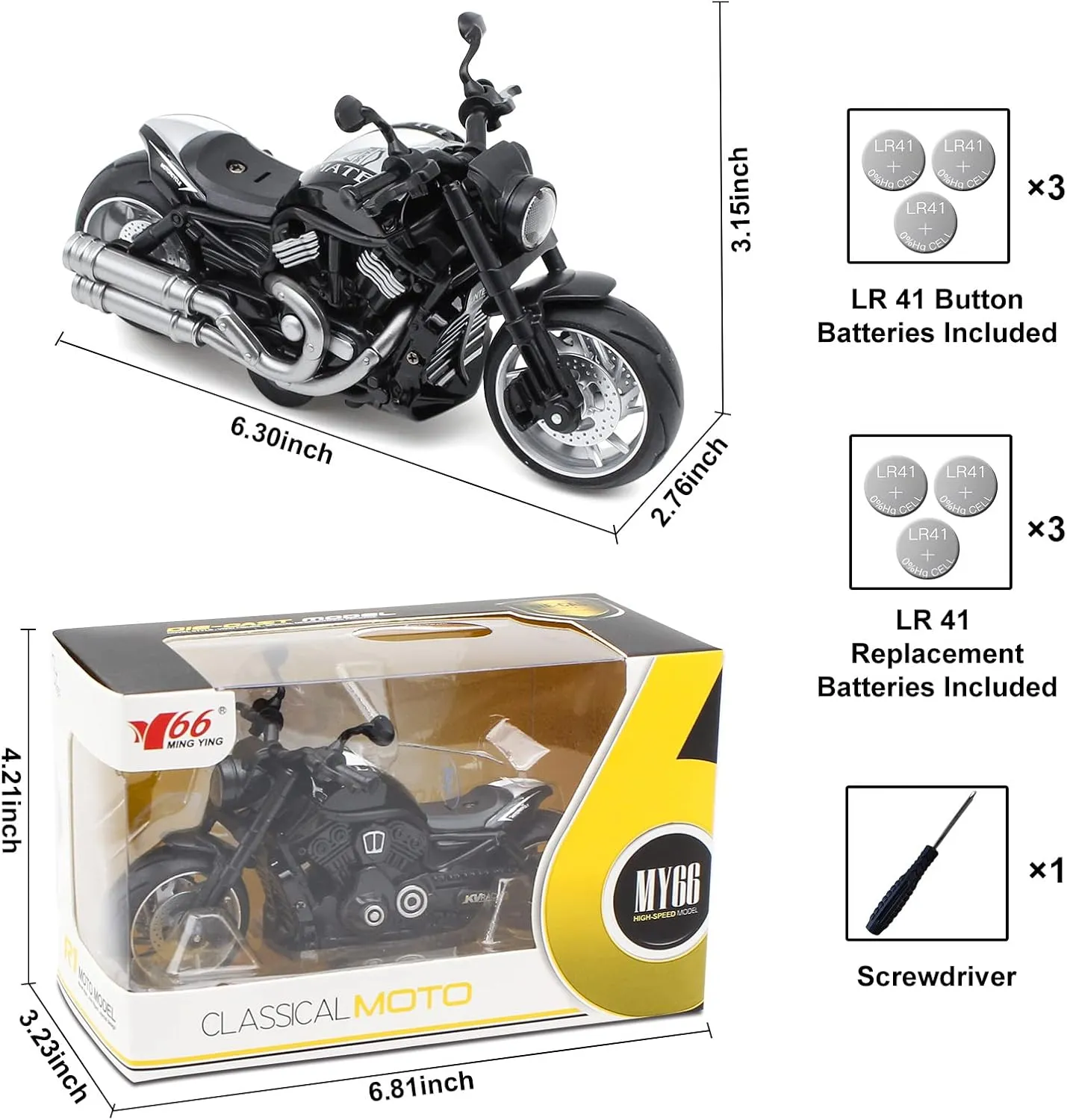 Pull Back Motorcycle Toys - Toy Motorcycle with Flashing Light up and Sounds for Aged 3  Kids Christmas Birthday Gifts. (Black)