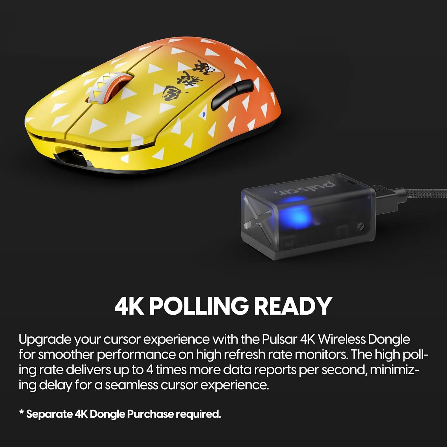 Pulsar Gaming Gears [Pulsar x Demon Slayer X2V2 Mini Wireless Gaming Mouse, Ultra Lightweight Mouse, Symmetrical PC Mac Computer Mice, Optical Switch, 26000 DPI,AGATSUMA ZENITSU (Superglide Included)