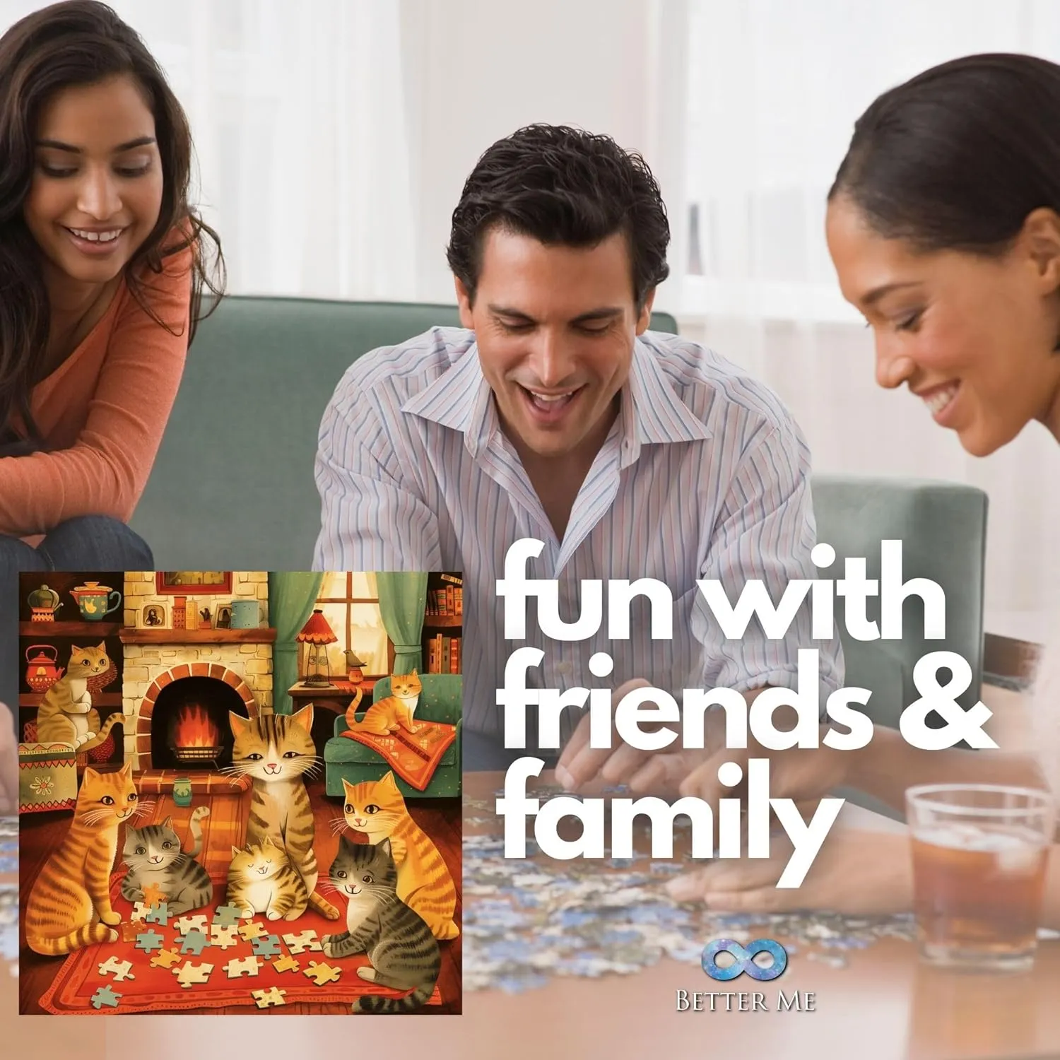 Purring Puzzlers 500 Piece Puzzles for Adults - Cute Cat Lover Holiday Cat Puzzle for Adults Teens & Family, Fun Puzzle of a Ginger & Tabby Cat Family